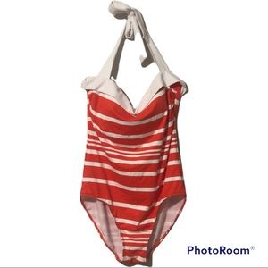 Lauren Ralph Lauren orange and white one piece swimsuit, size 12.